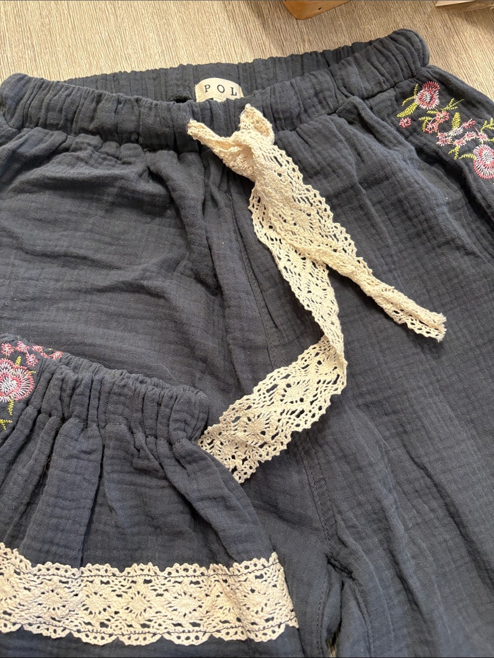 POL Dark Gray pants with Cream Lace and Floral lace
